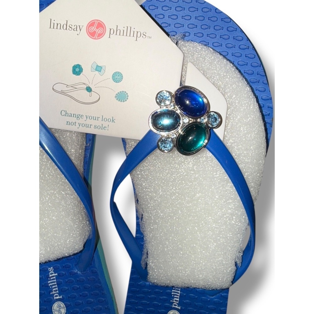 Lindsay Phillips Embellished Flip Flops Kelli Princess Blue Sz 10 sandals NEW - Picture 2 of 16
